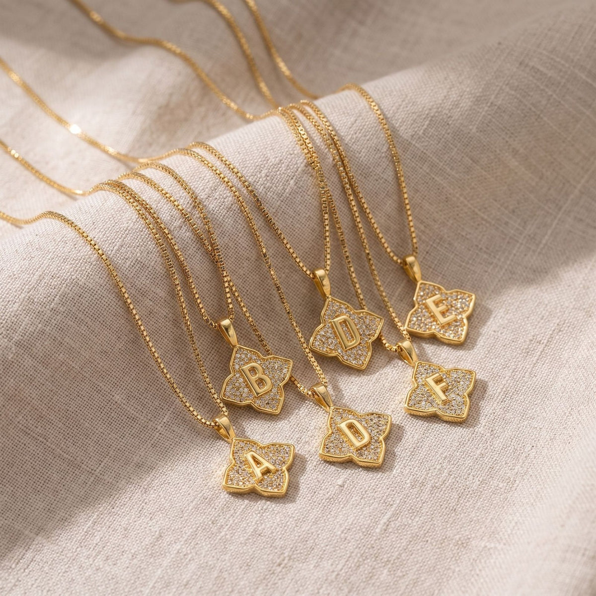 Crystal Initial Four-Pointed Star Necklace