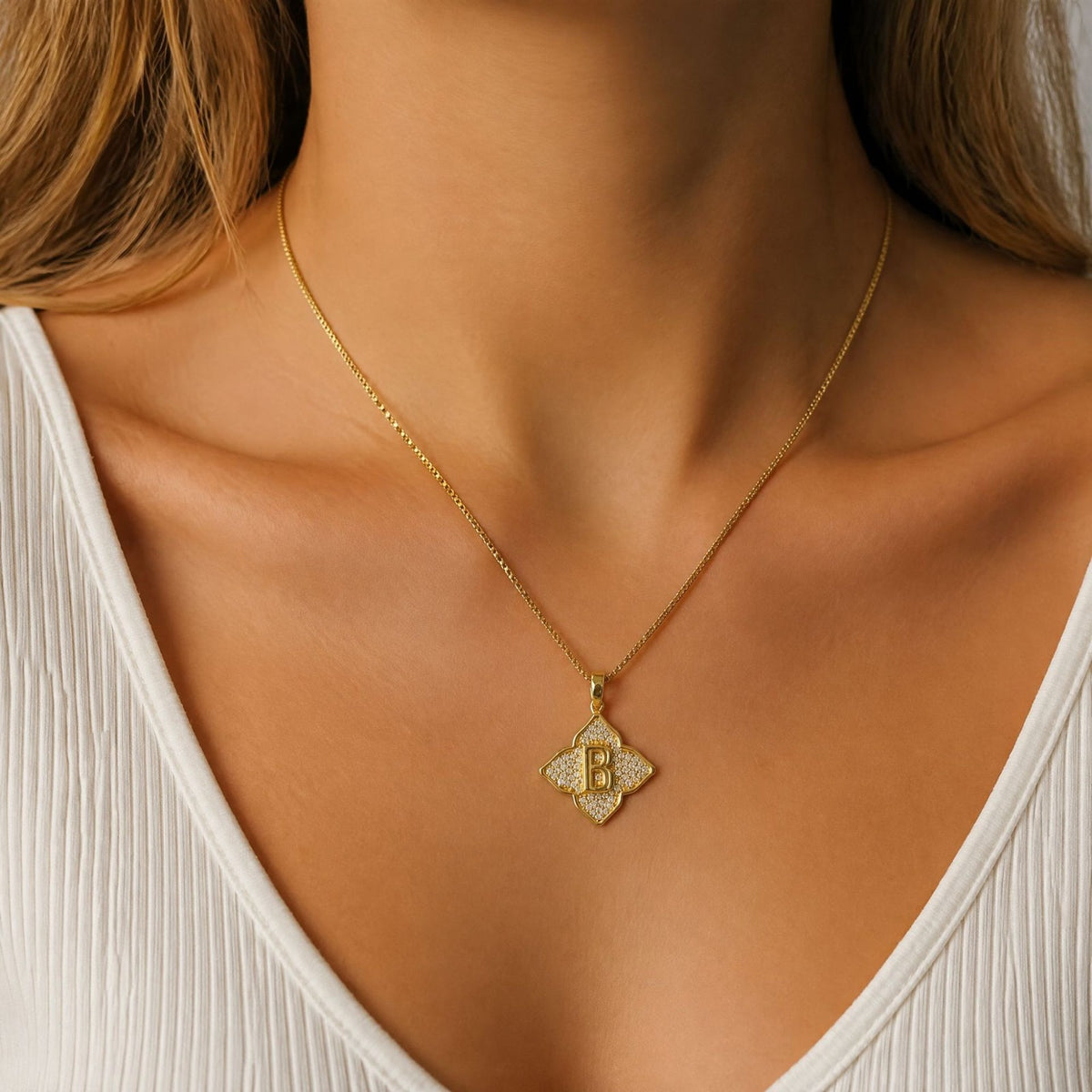Crystal Initial Four-Pointed Star Necklace