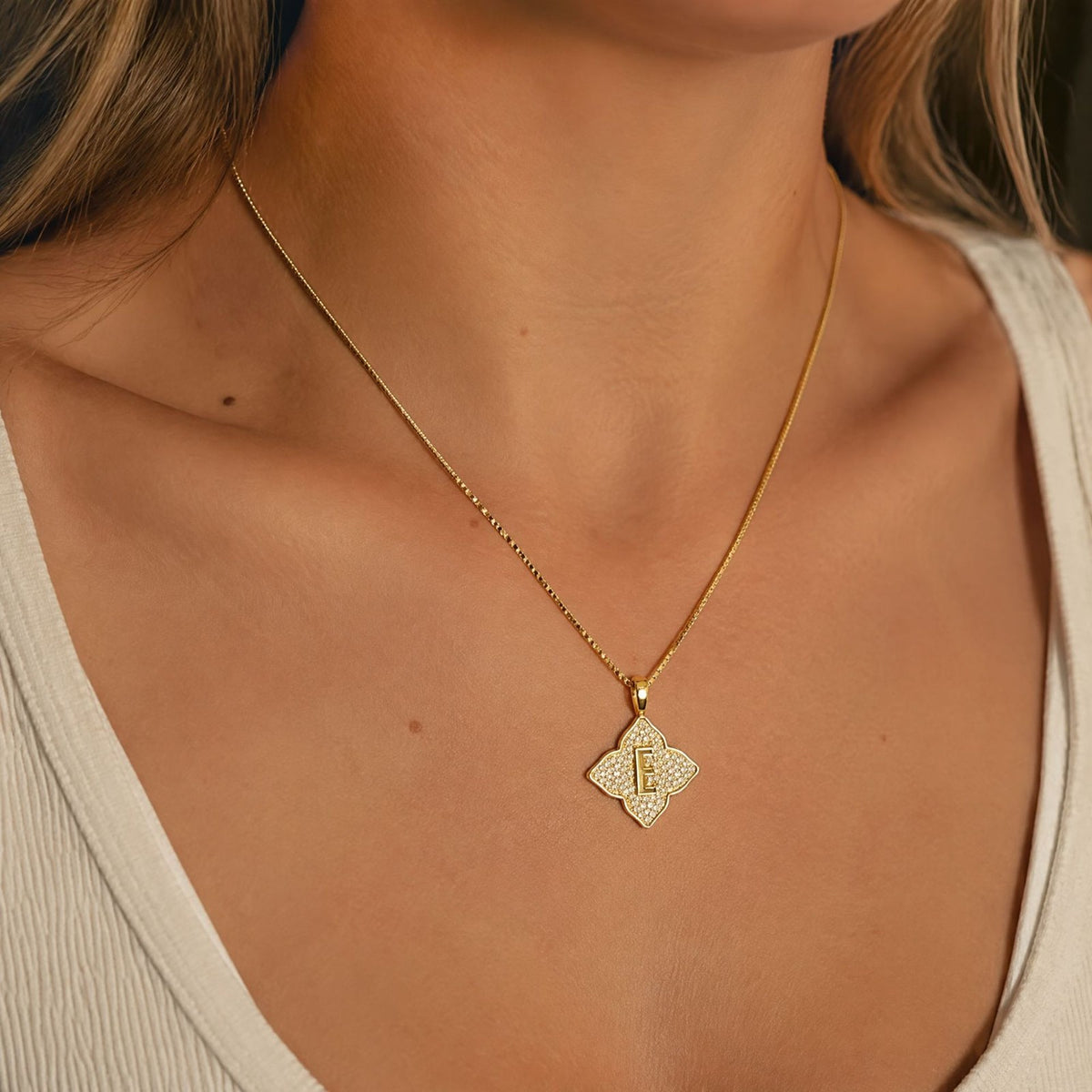 Crystal Initial Four-Pointed Star Necklace