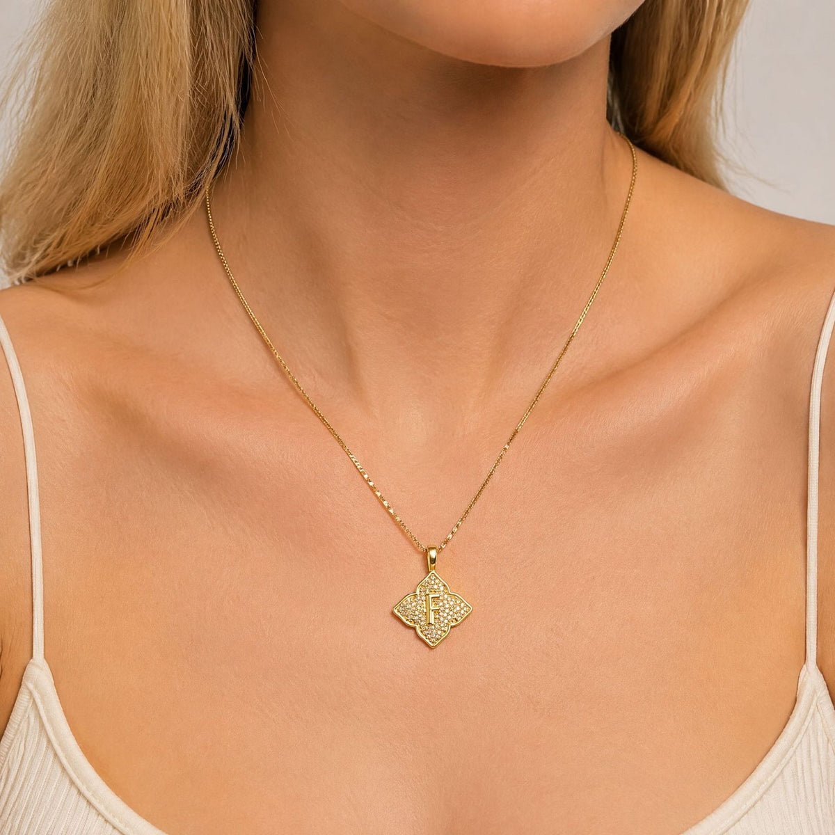 Crystal Initial Four-Pointed Star Necklace
