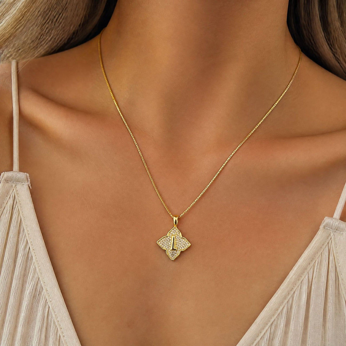 Crystal Initial Four-Pointed Star Necklace