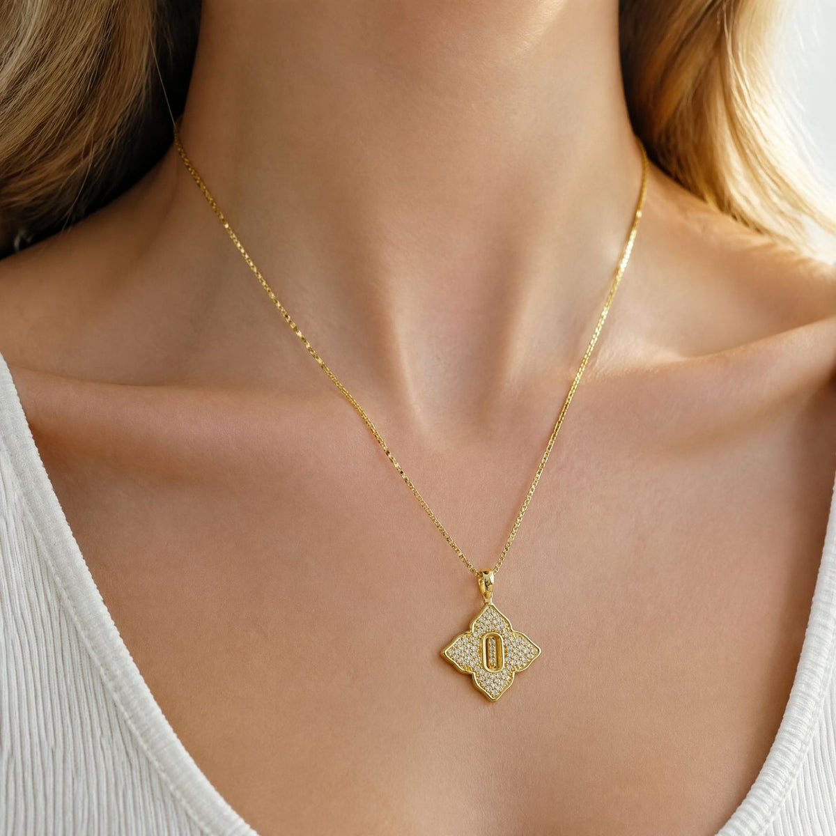 Crystal Initial Four-Pointed Star Necklace