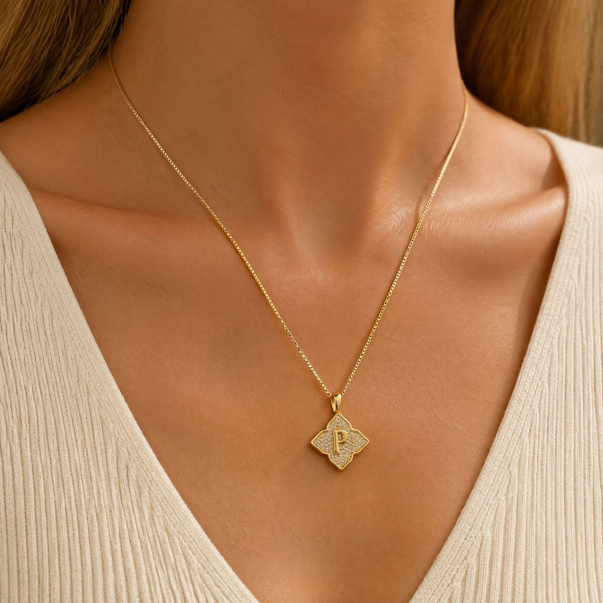 Crystal Initial Four-Pointed Star Necklace