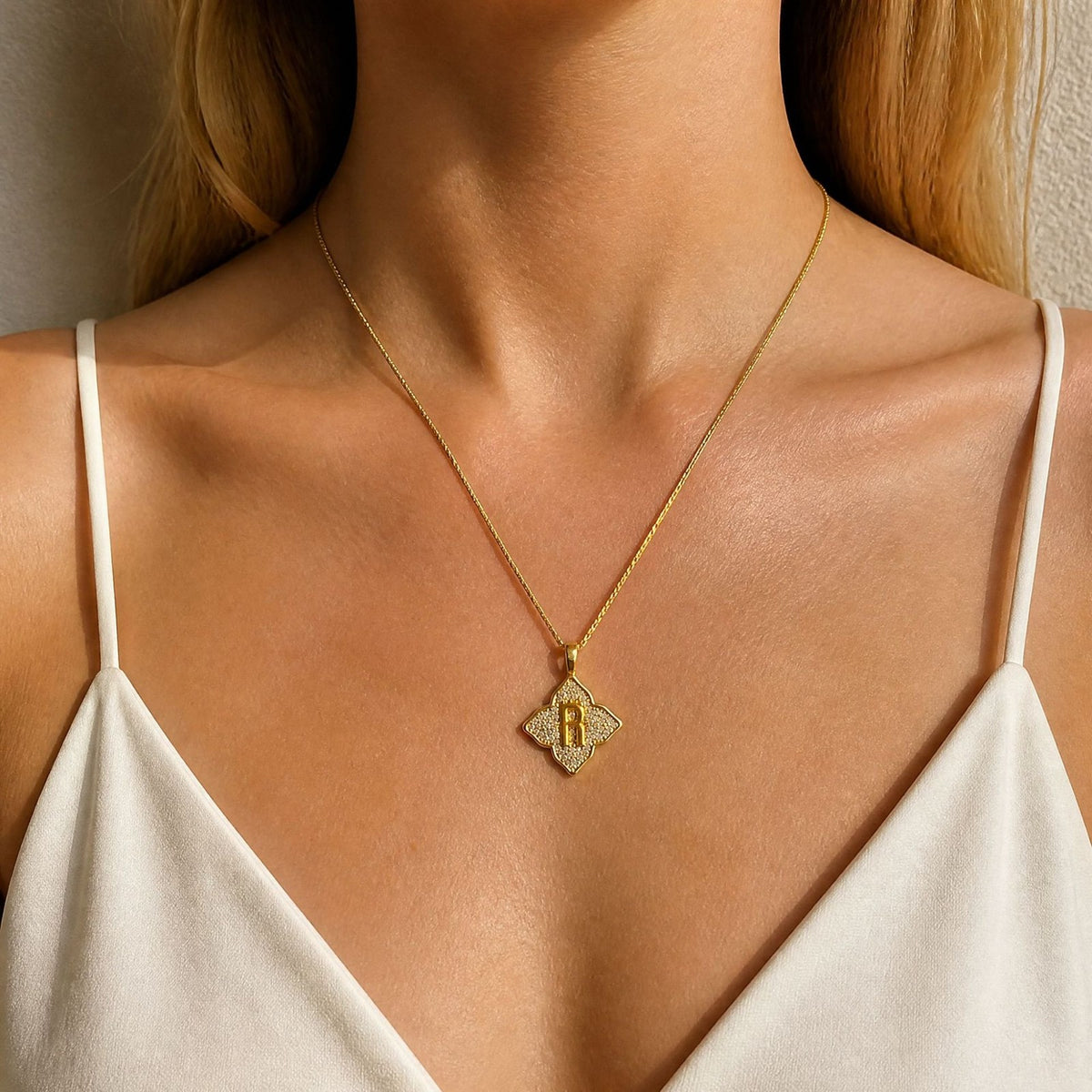 Crystal Initial Four-Pointed Star Necklace