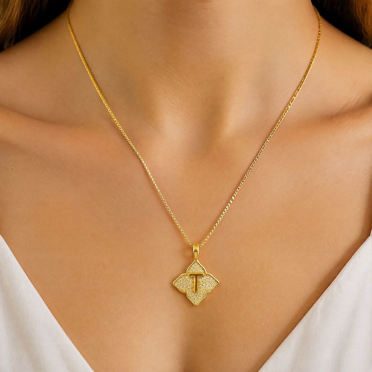 Crystal Initial Four-Pointed Star Necklace