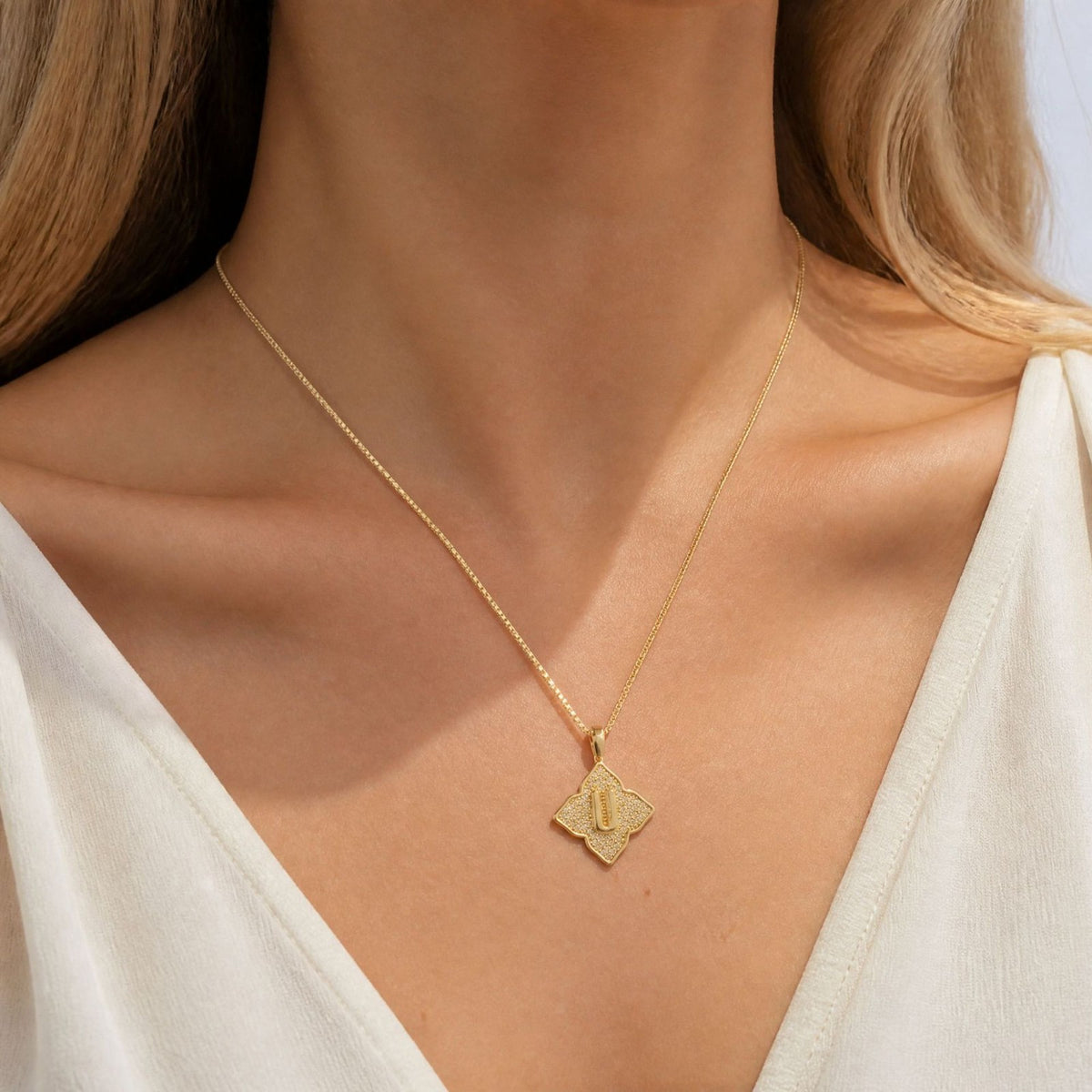 Crystal Initial Four-Pointed Star Necklace