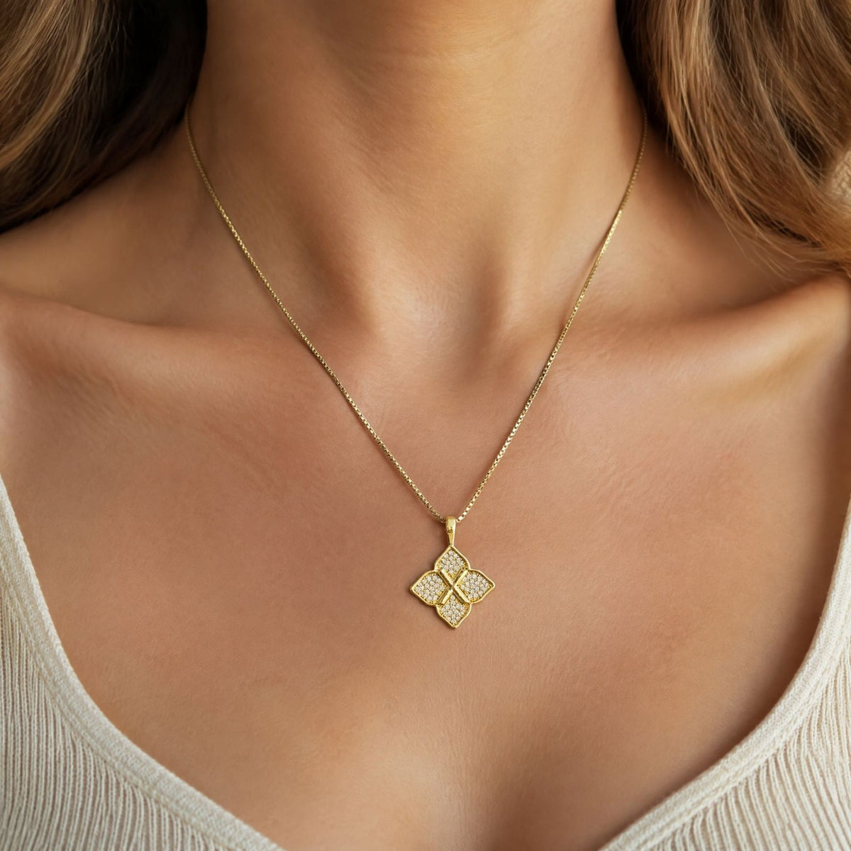 Crystal Initial Four-Pointed Star Necklace