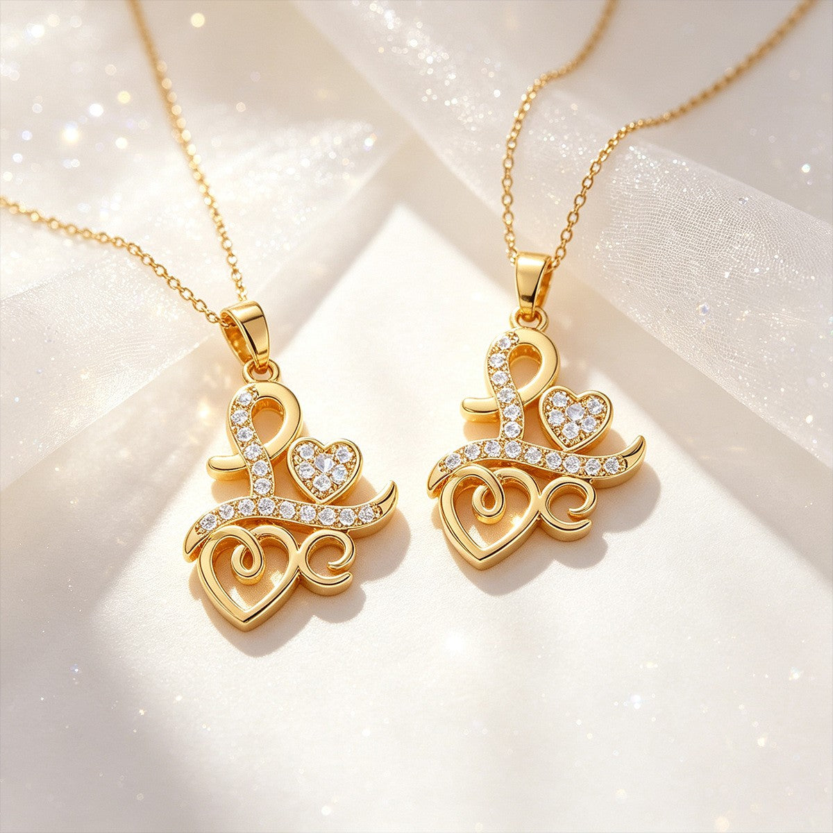 Crystal Ribbon Heart Pendant Necklace