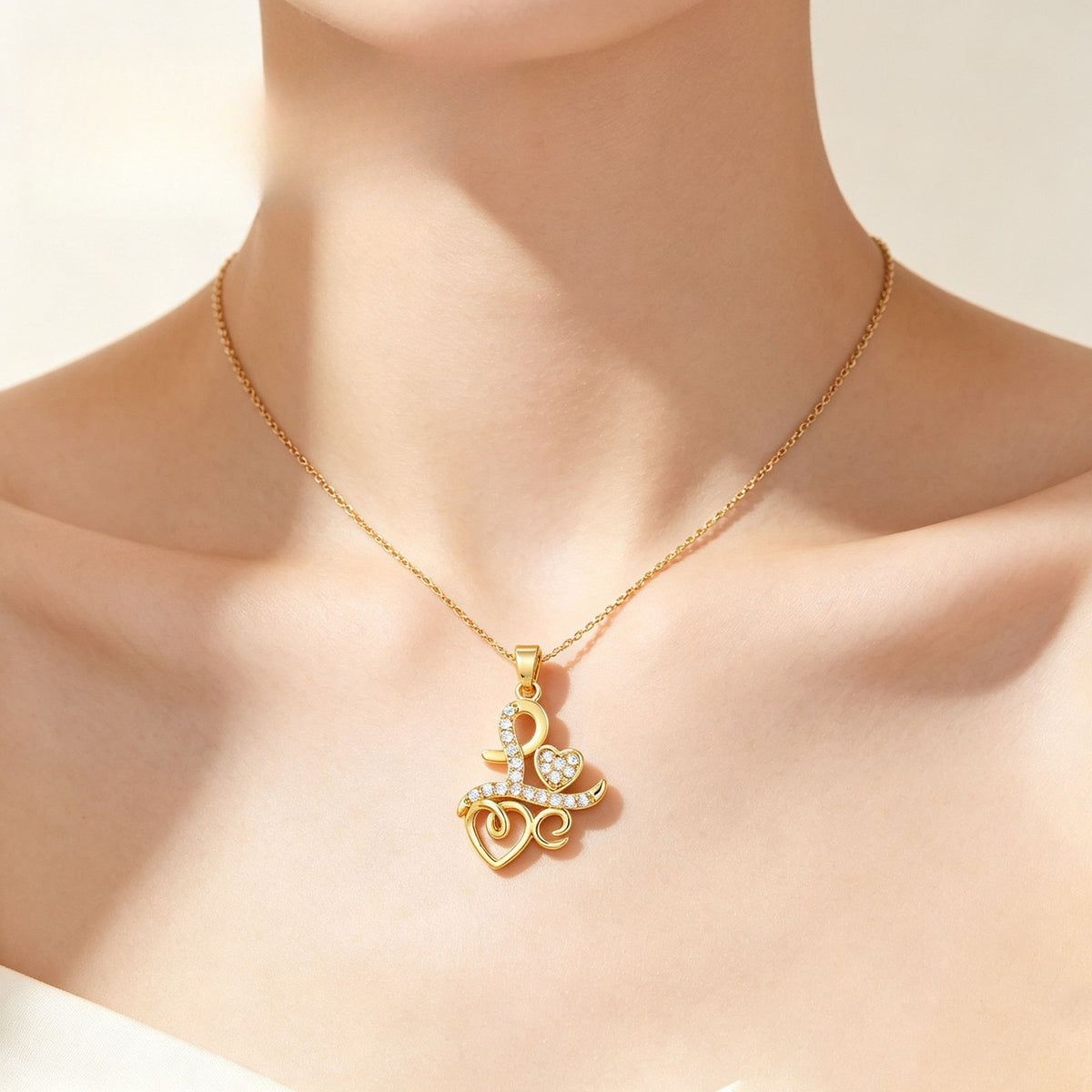 Crystal Ribbon Heart Pendant Necklace