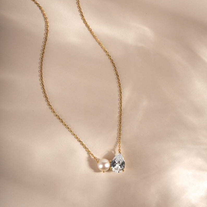 Pearl & Teardrop Crystal Duo Necklace Set