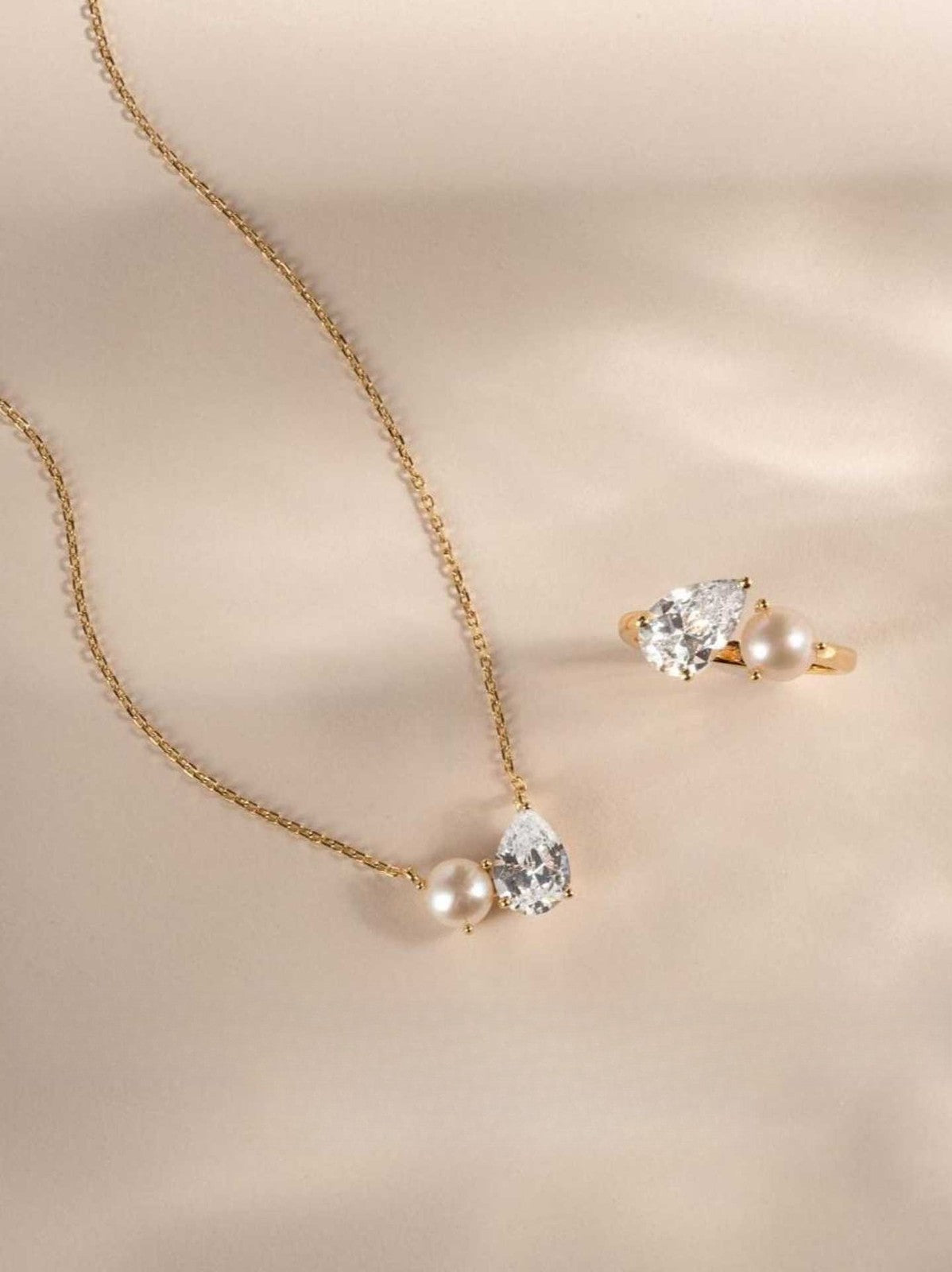 Pearl & Teardrop Crystal Duo Necklace Set