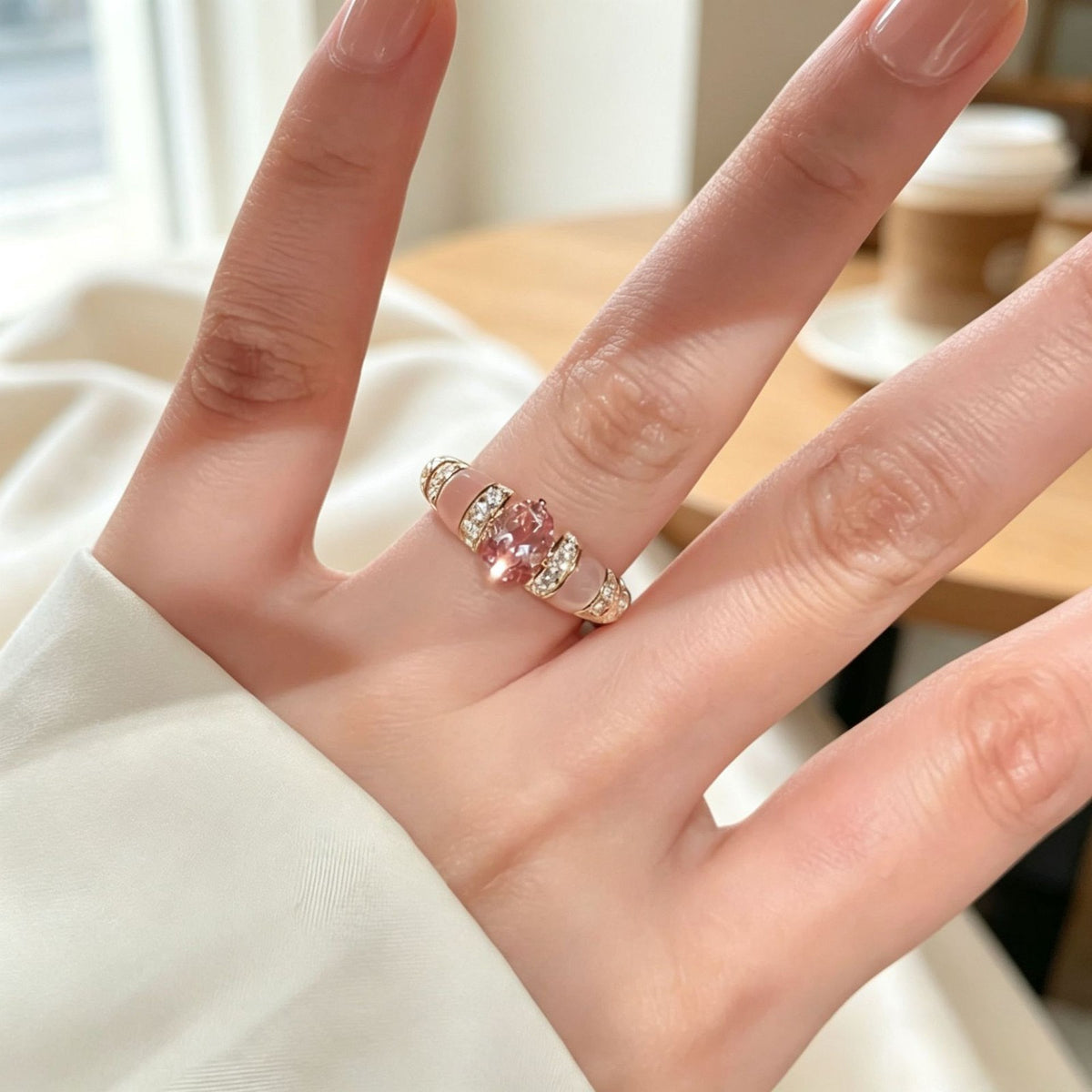 Oval Stone & Enamel Band Ring