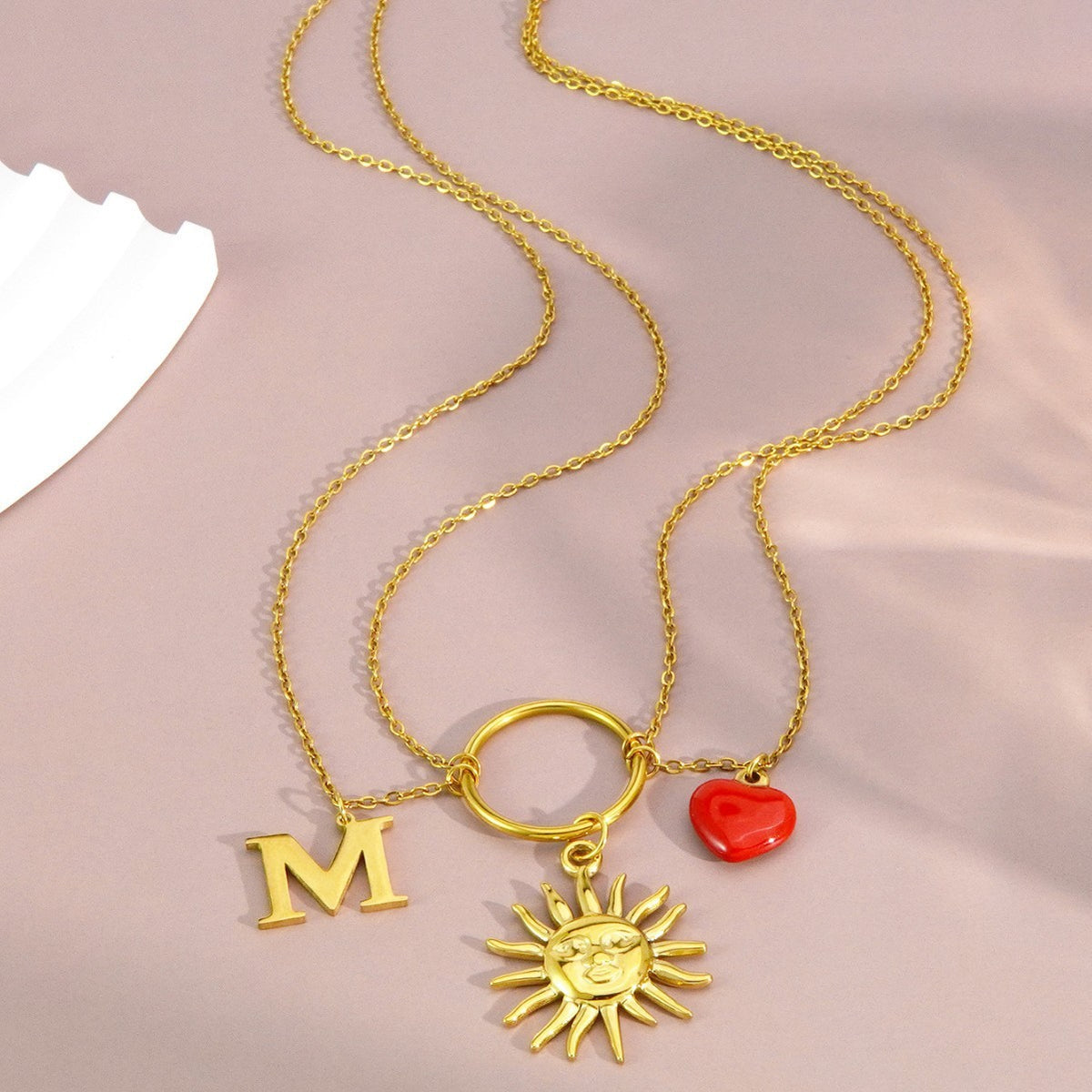 Sun & Heart Initial Necklace
