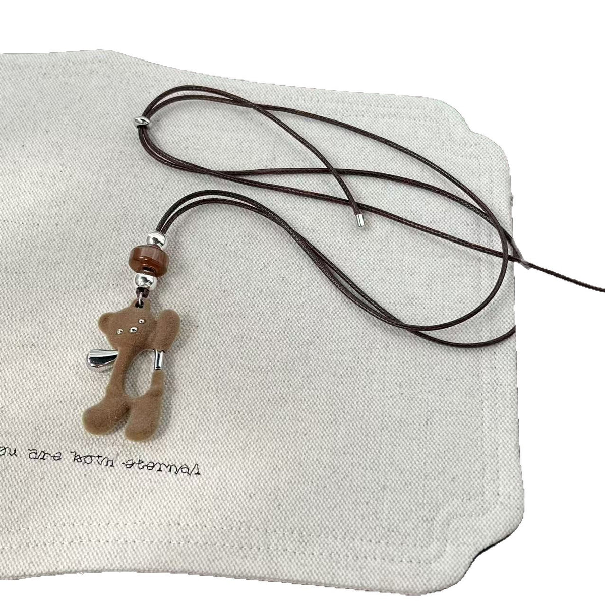 Flocked Bear Charm Necklace