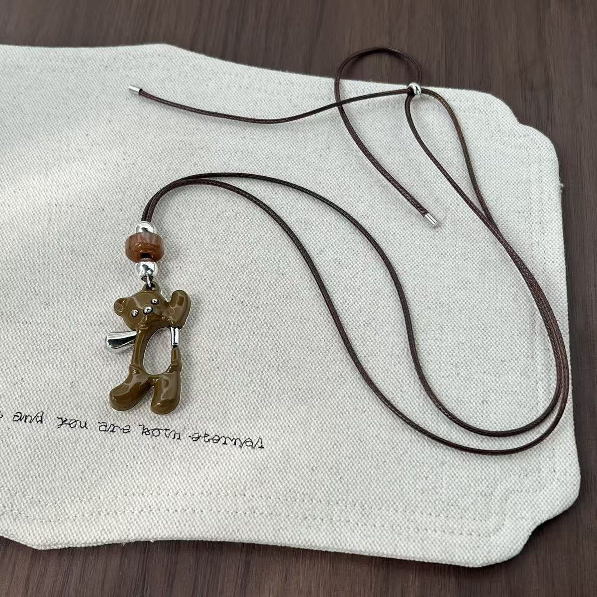 Flocked Bear Charm Necklace