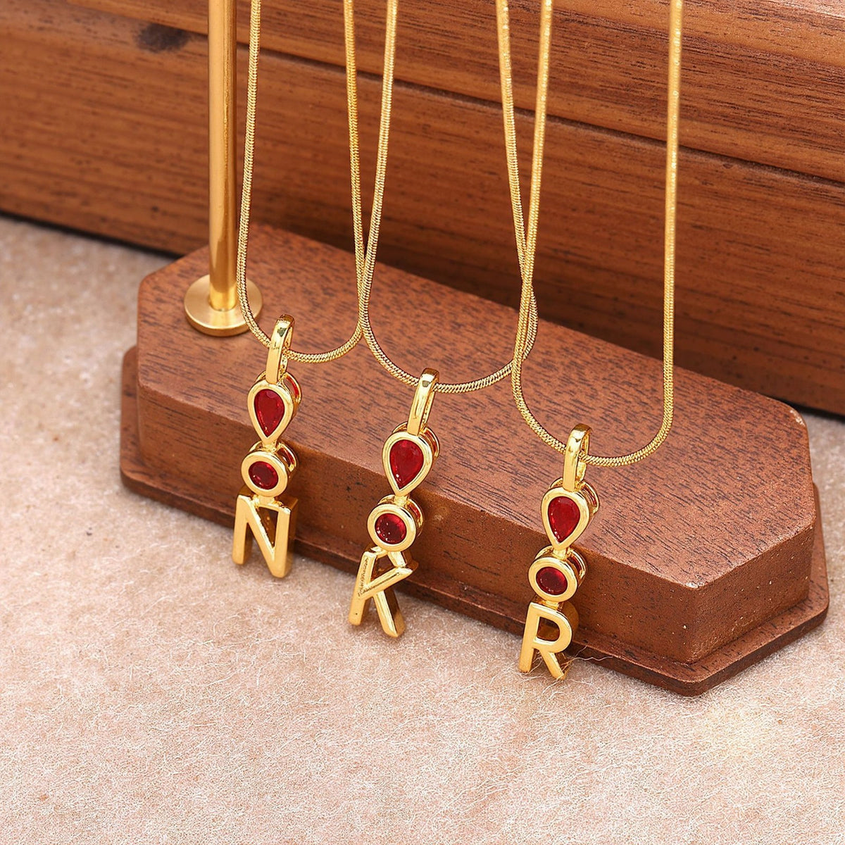 Red Teardrop Initial Necklace