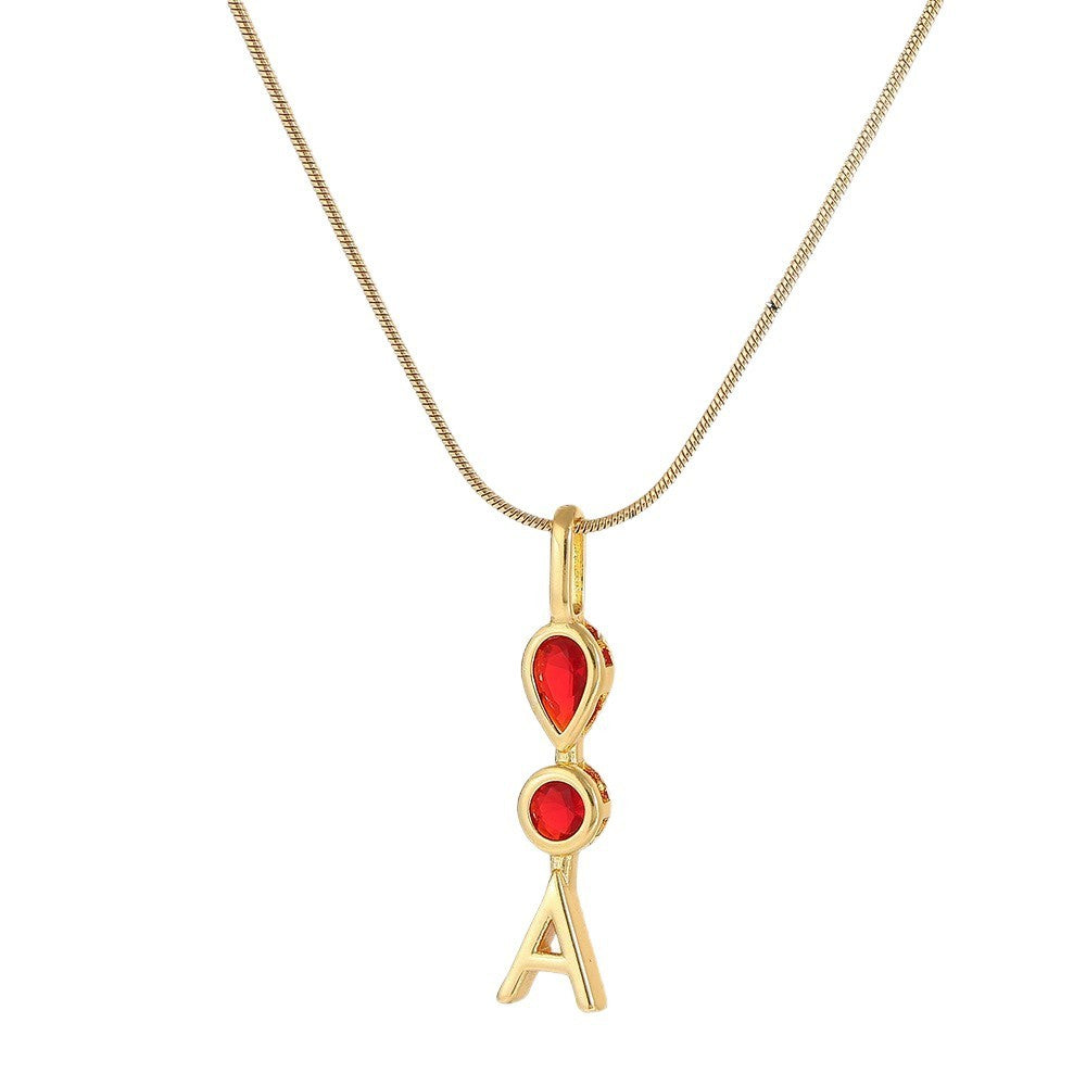 Red Teardrop Initial Necklace