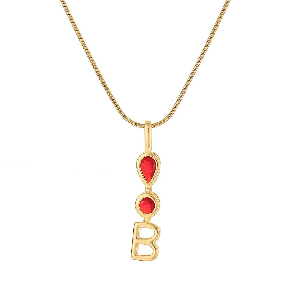 Red Teardrop Initial Necklace