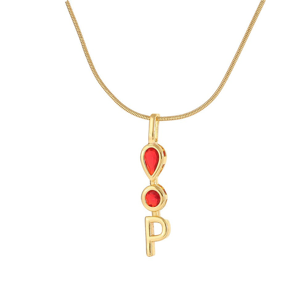 Red Teardrop Initial Necklace