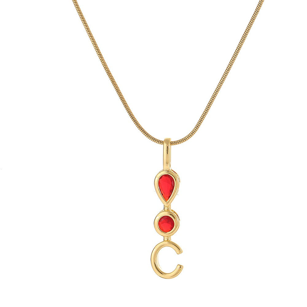 Red Teardrop Initial Necklace