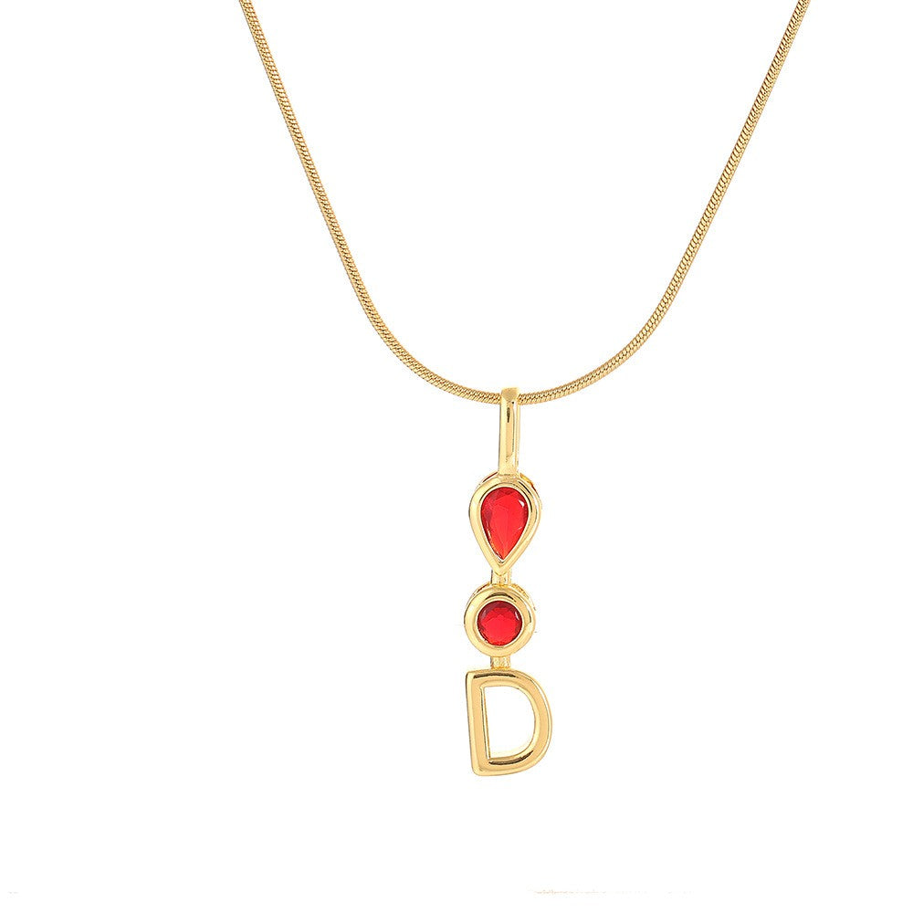 Red Teardrop Initial Necklace