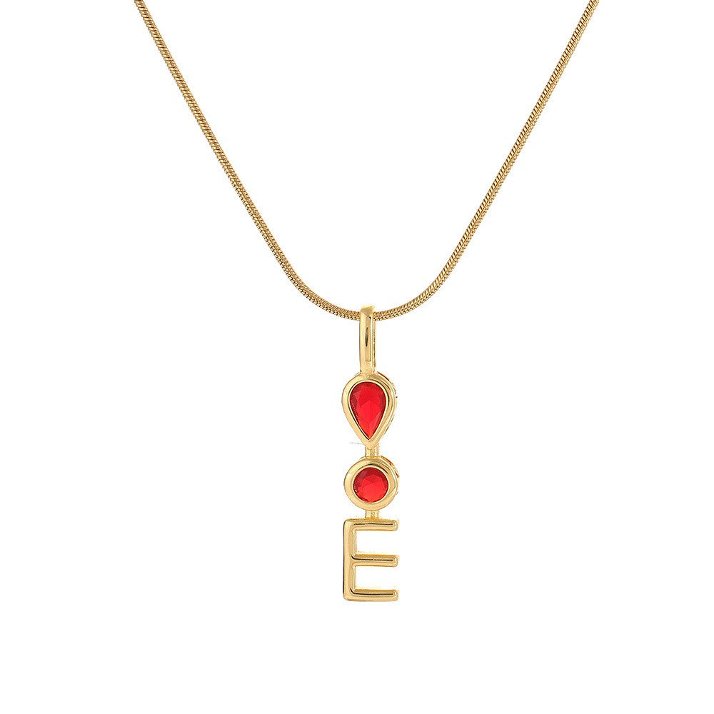 Red Teardrop Initial Necklace