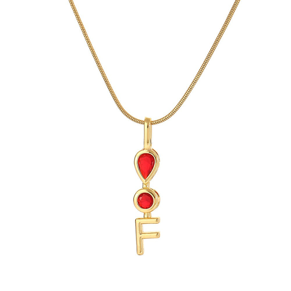 Red Teardrop Initial Necklace