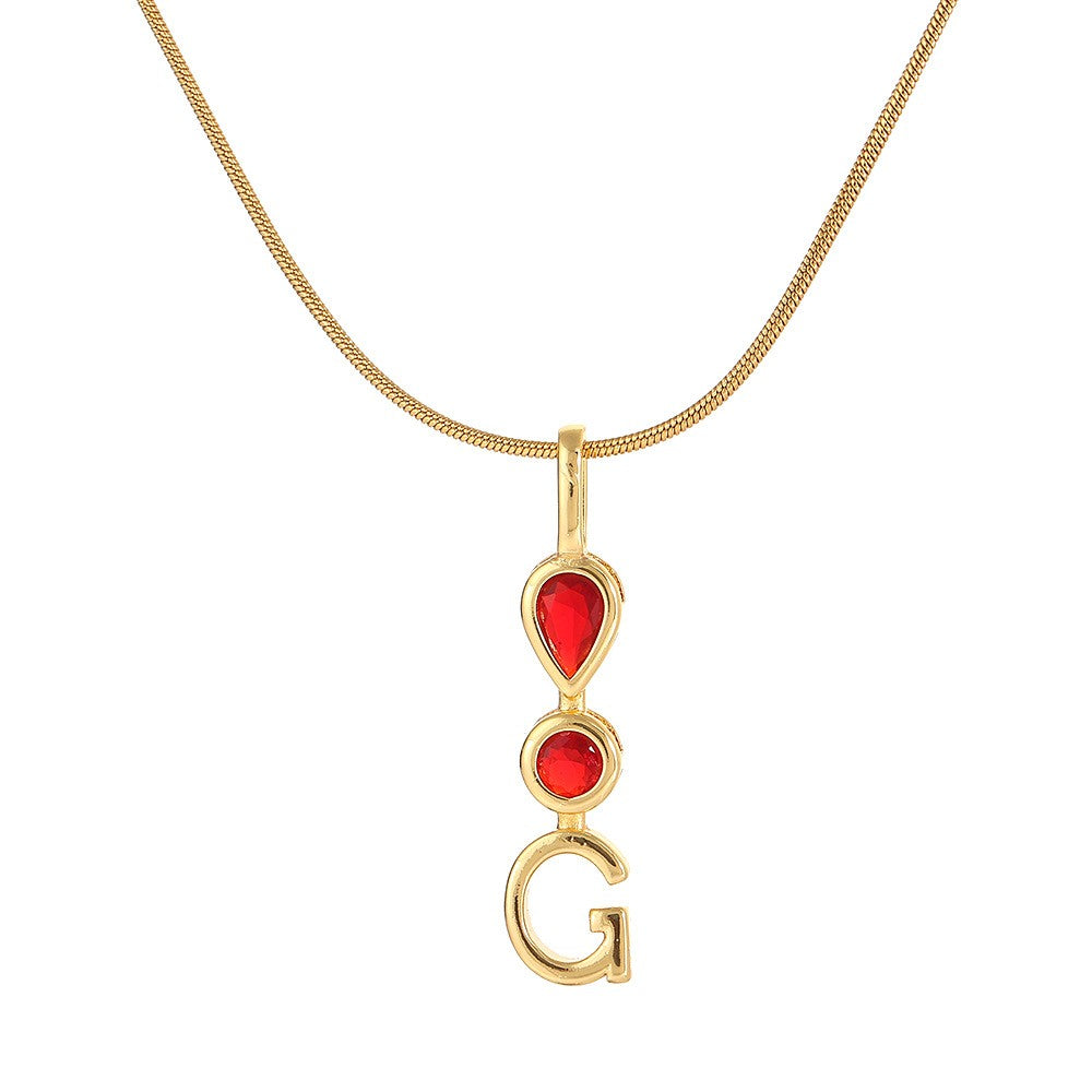 Red Teardrop Initial Necklace