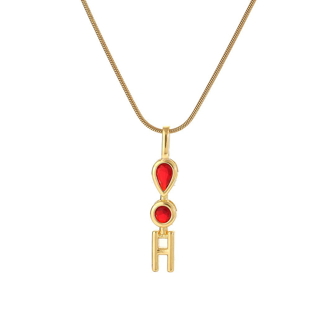 Red Teardrop Initial Necklace