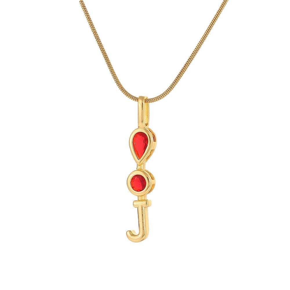 Red Teardrop Initial Necklace