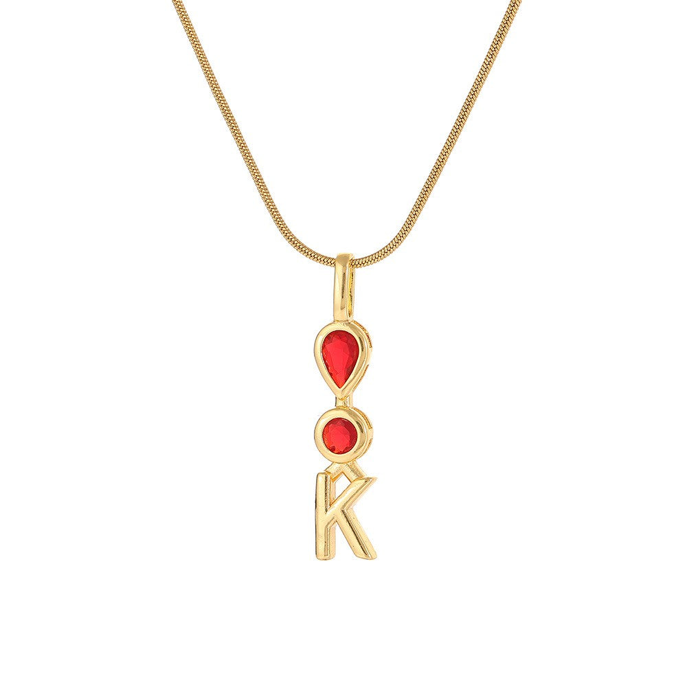 Red Teardrop Initial Necklace