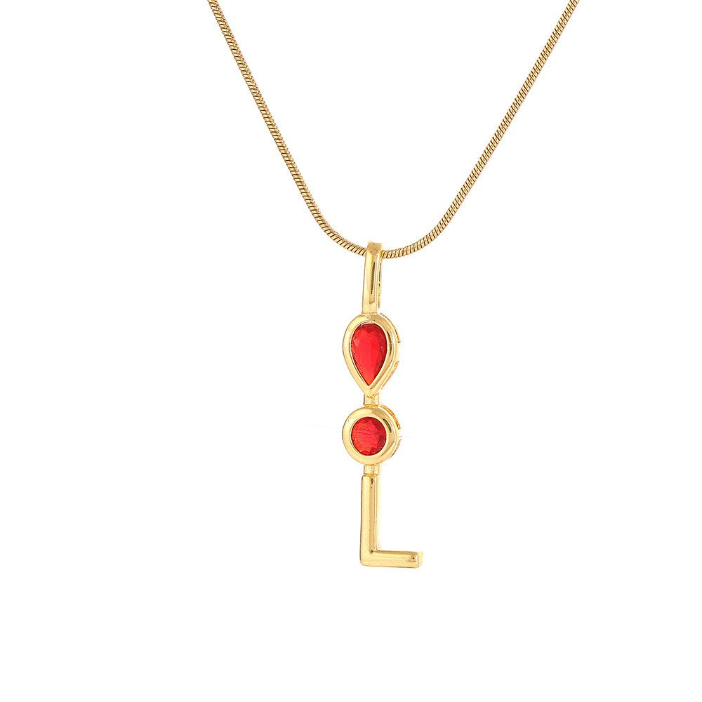 Red Teardrop Initial Necklace