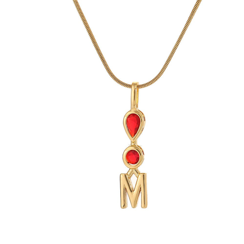 Red Teardrop Initial Necklace