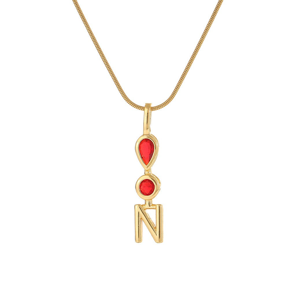 Red Teardrop Initial Necklace