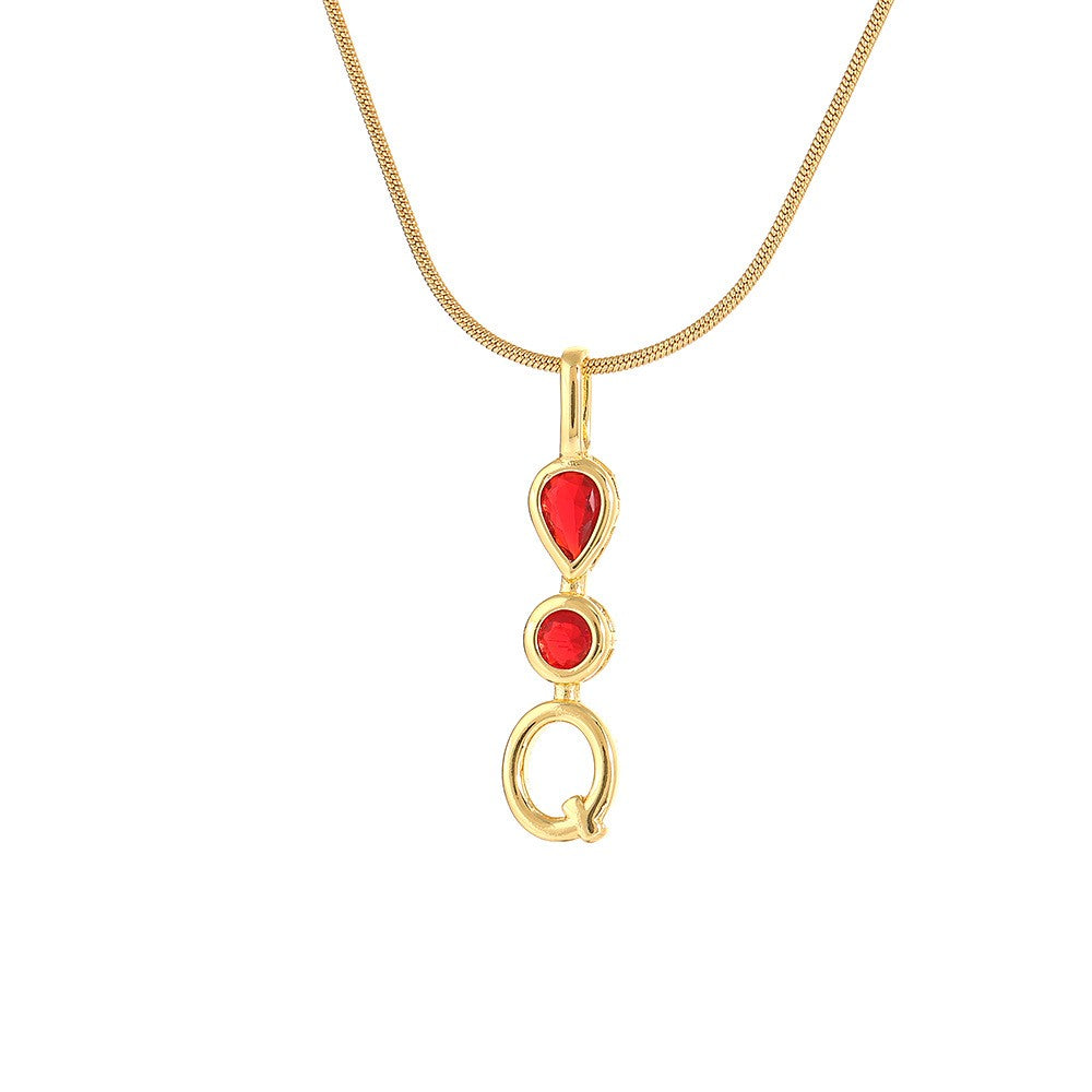 Red Teardrop Initial Necklace