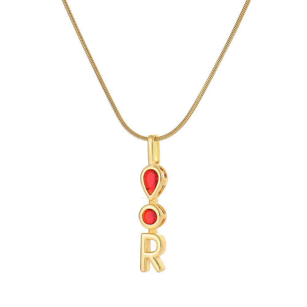 Red Teardrop Initial Necklace