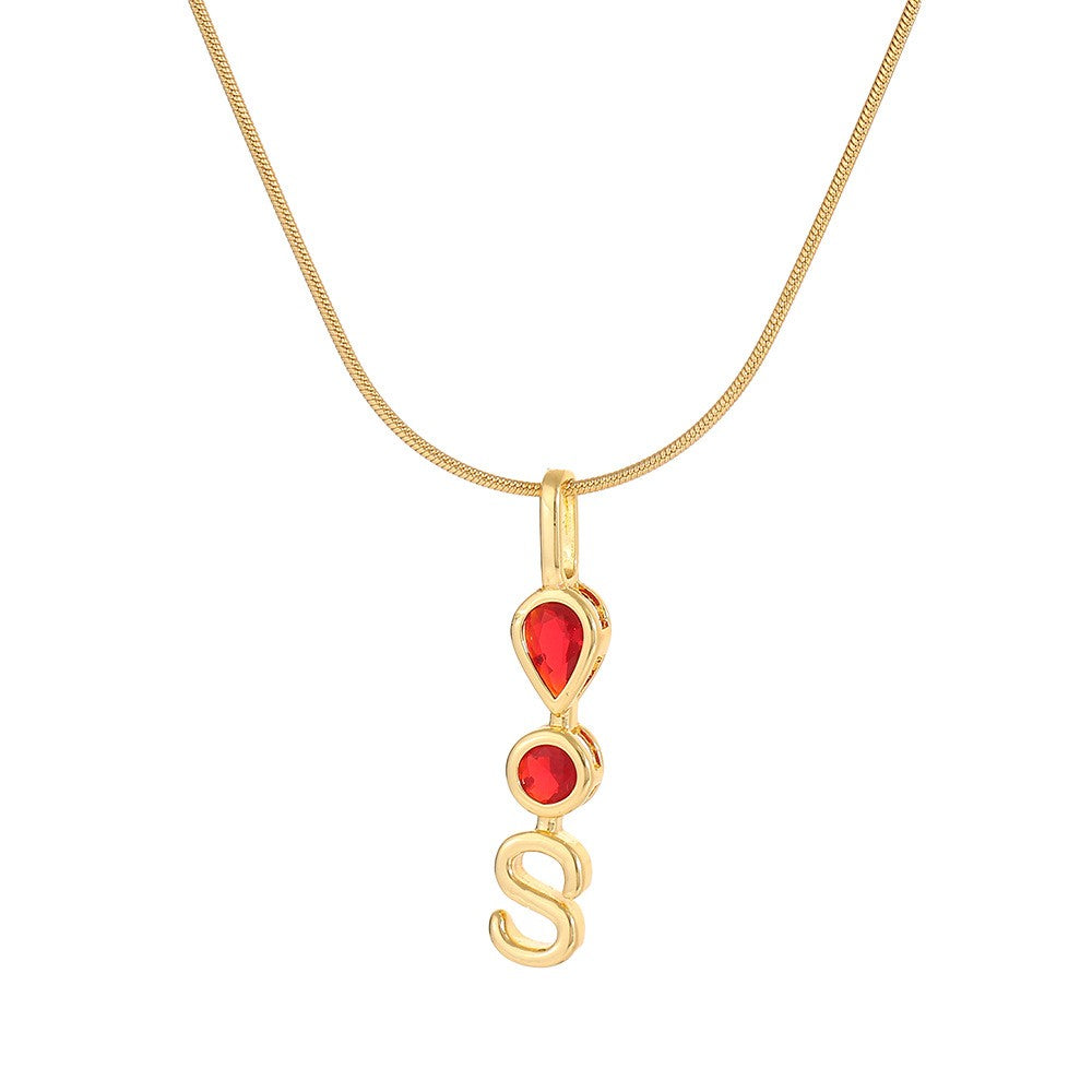 Red Teardrop Initial Necklace