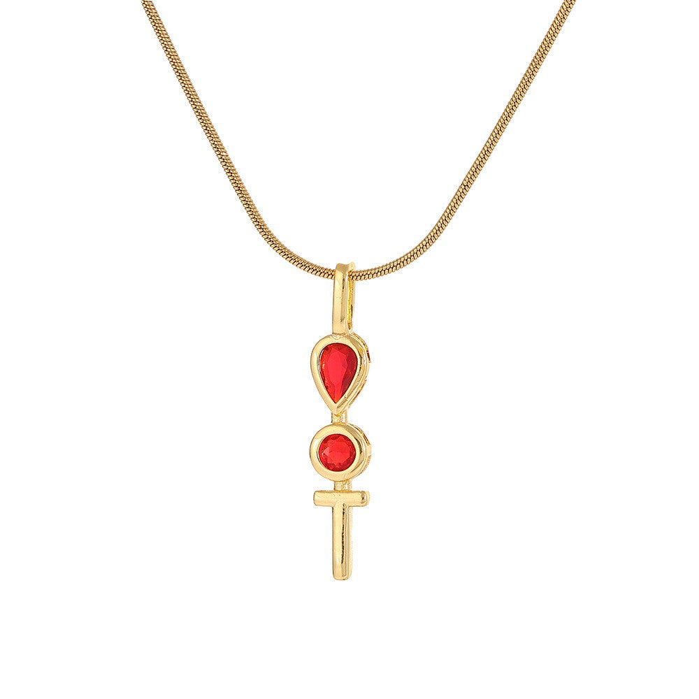 Red Teardrop Initial Necklace