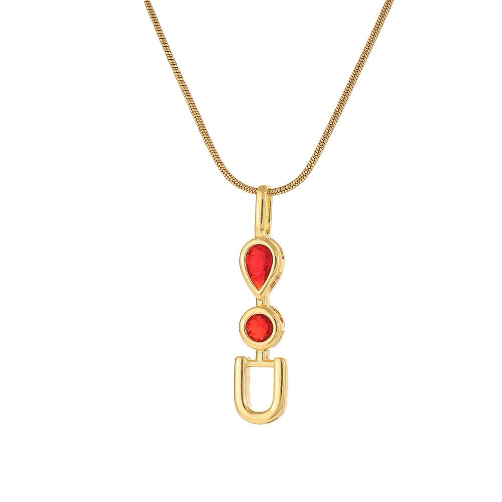 Red Teardrop Initial Necklace