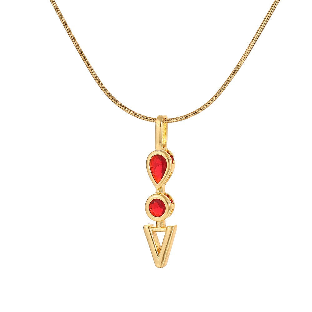 Red Teardrop Initial Necklace