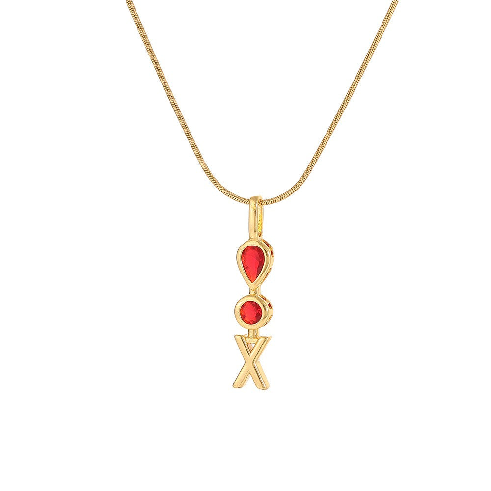 Red Teardrop Initial Necklace