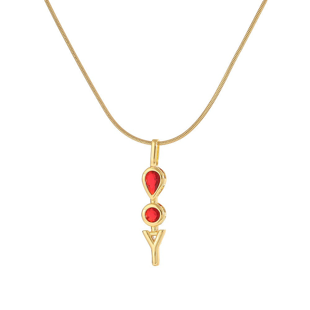 Red Teardrop Initial Necklace