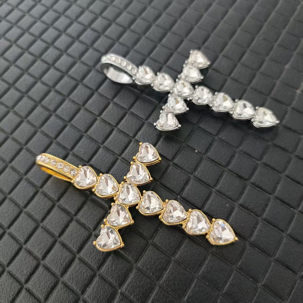 Heart Crystal Cross Pendant