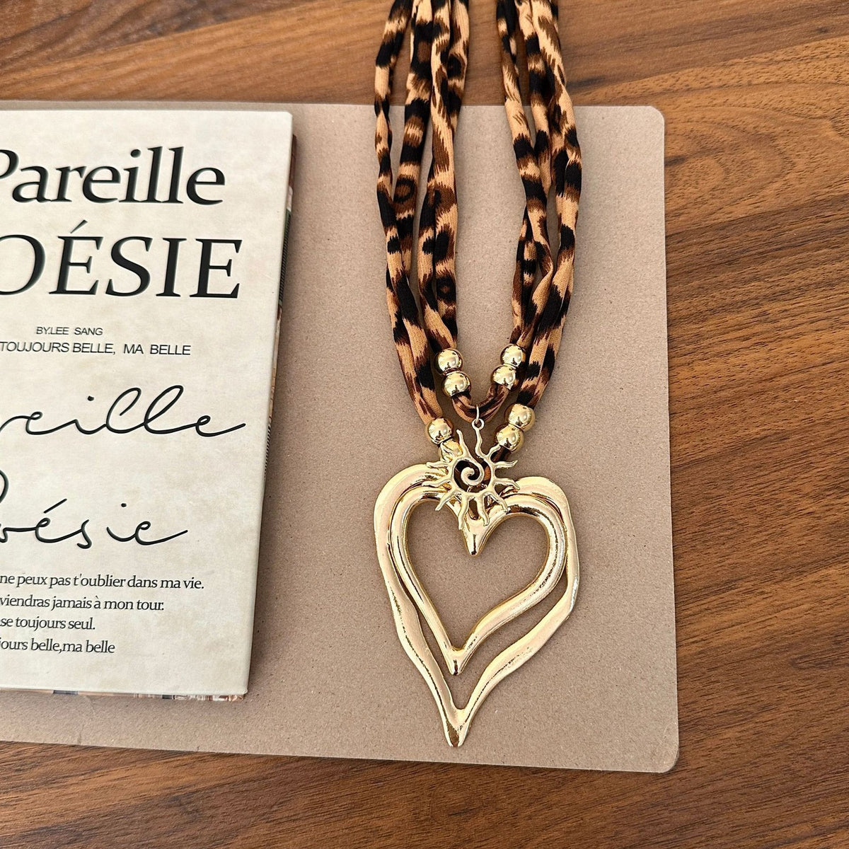 Leopard Print Braided Heart Necklace