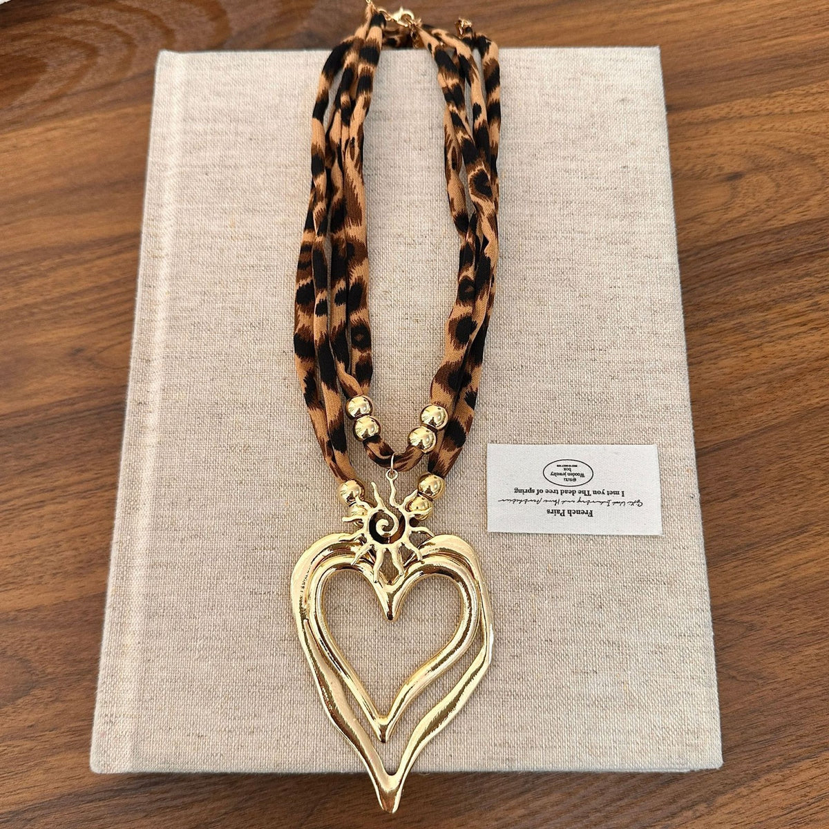 Leopard Print Braided Heart Necklace