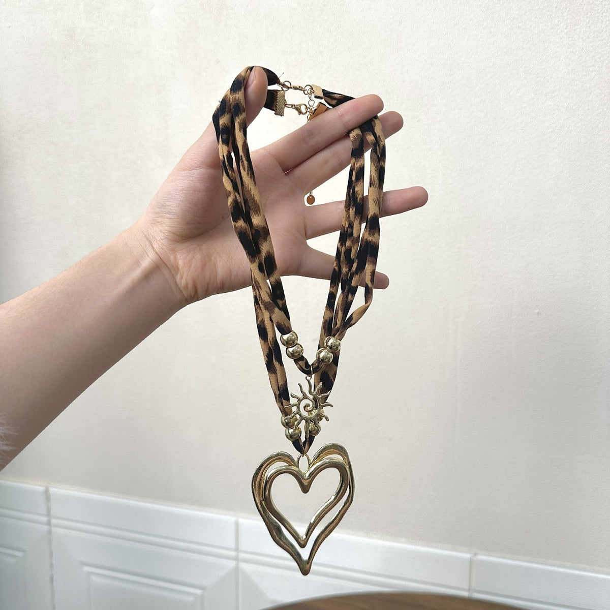 Leopard Print Braided Heart Necklace
