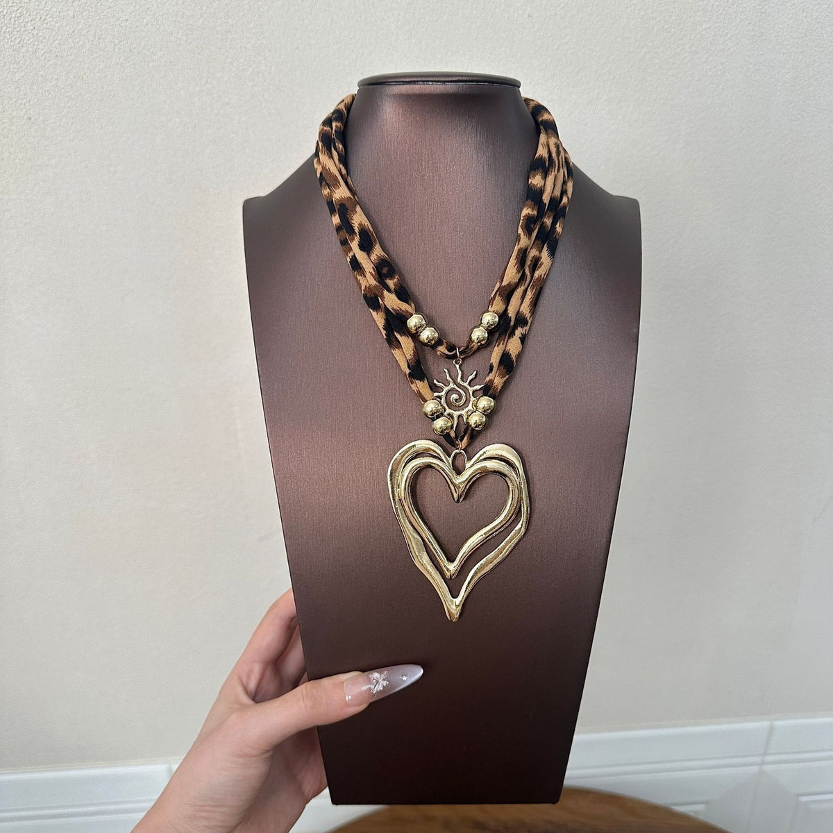 Leopard Print Braided Heart Necklace