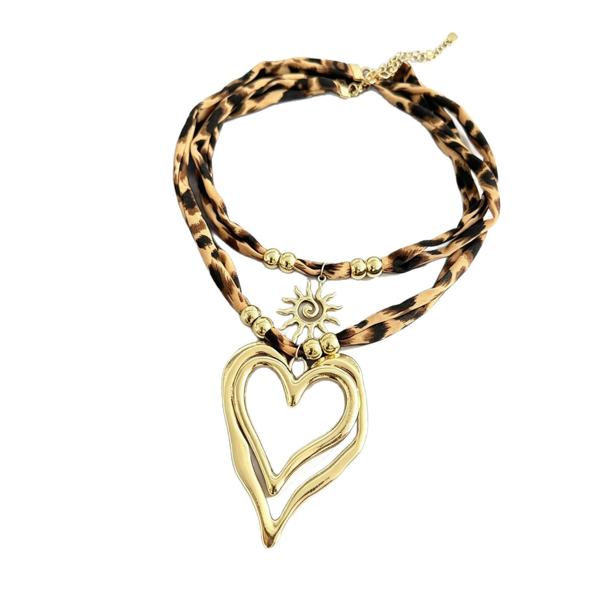 Leopard Print Braided Heart Necklace