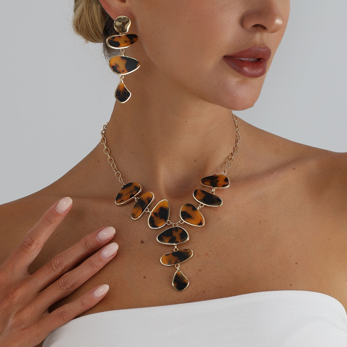 Tortoise Shell Cascade Necklace & Earring Set