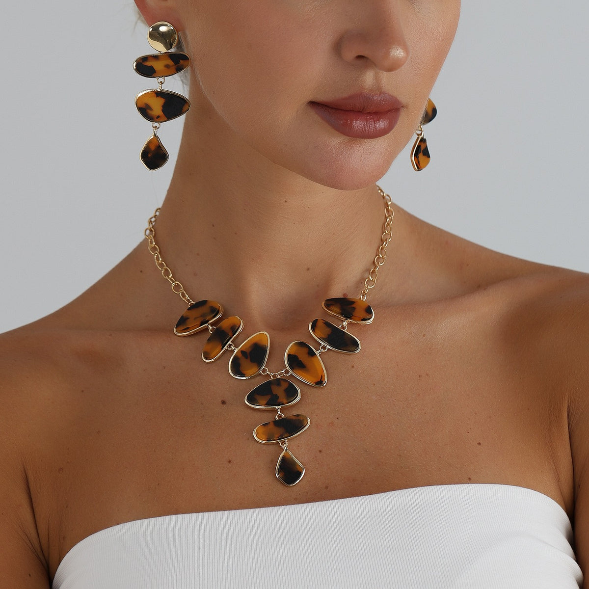 Tortoise Shell Cascade Necklace & Earring Set
